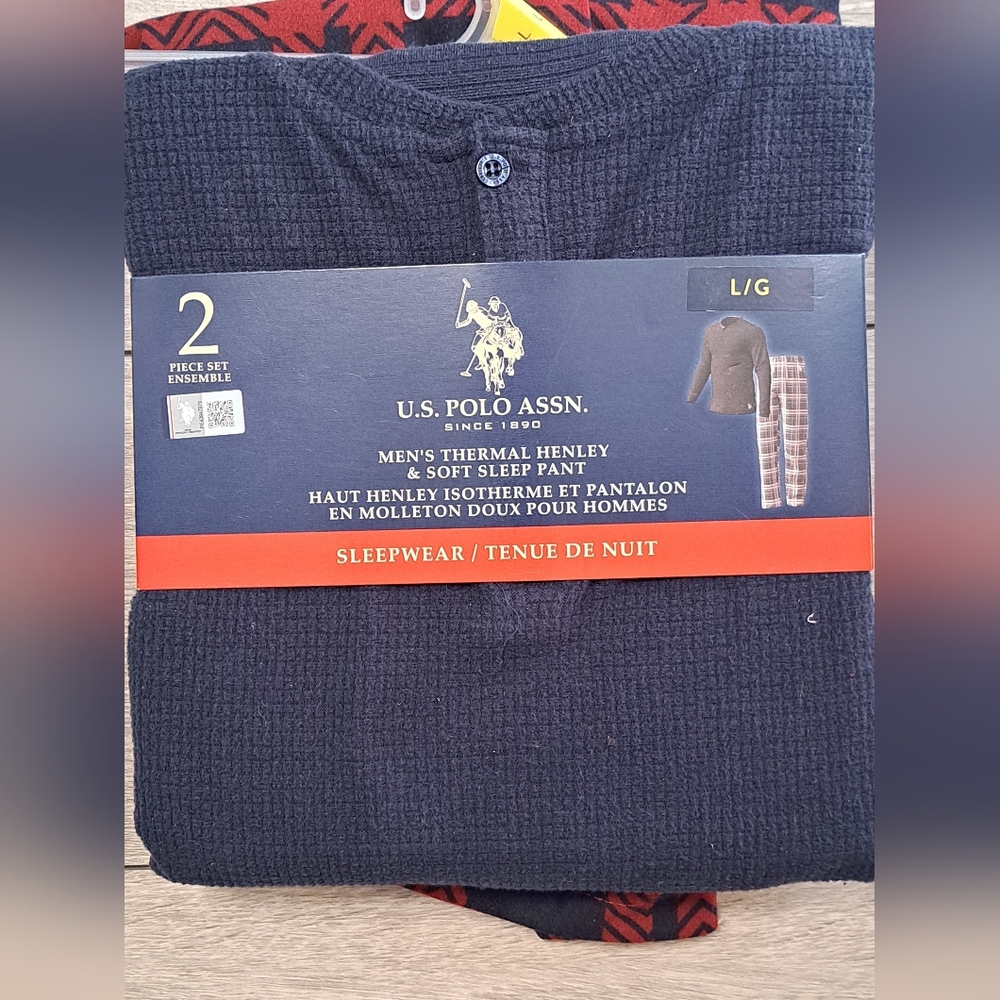 NWT U.S. Polo Assn. Men's 2 Piece Thermal Henley & Soft Fleece Pants Sleepwear